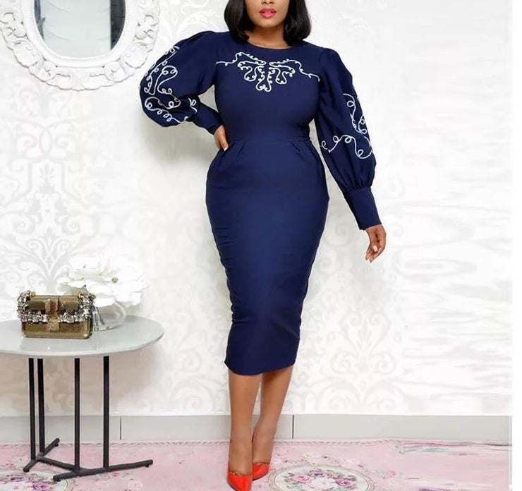 Pencil Dress with Pop Sleeves | NCFashionsbrand |Casual Slim Fit Pencil Dress | 2 in 1 pencil dress | forest green pencil dress |Women Puff Sleeve Patchwork Dresses