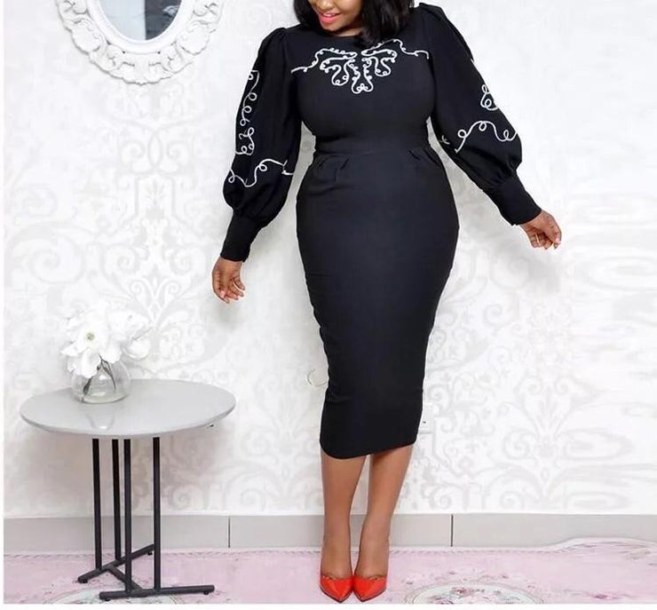 |NCFashions|Pencil Dress with Pop Sleeves | |Casual Slim Fit Pencil Dress | 2 in 1 pencil dress | forest green pencil dress |Women Puff Sleeve Patchwork Dresses