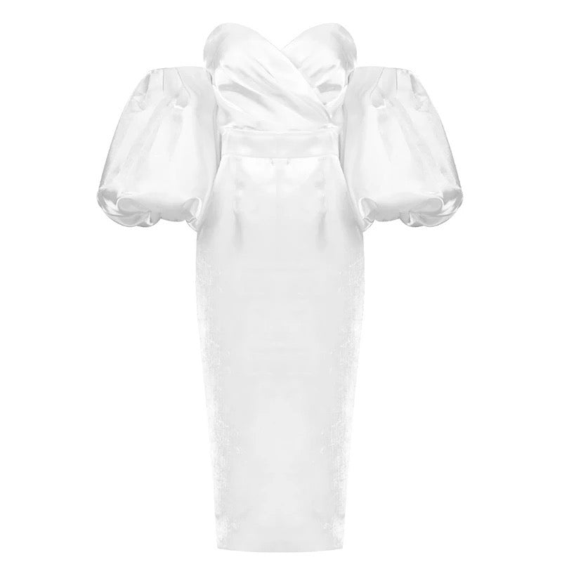 off shoulder lantern sleeve dress-white lantern sleeve dress