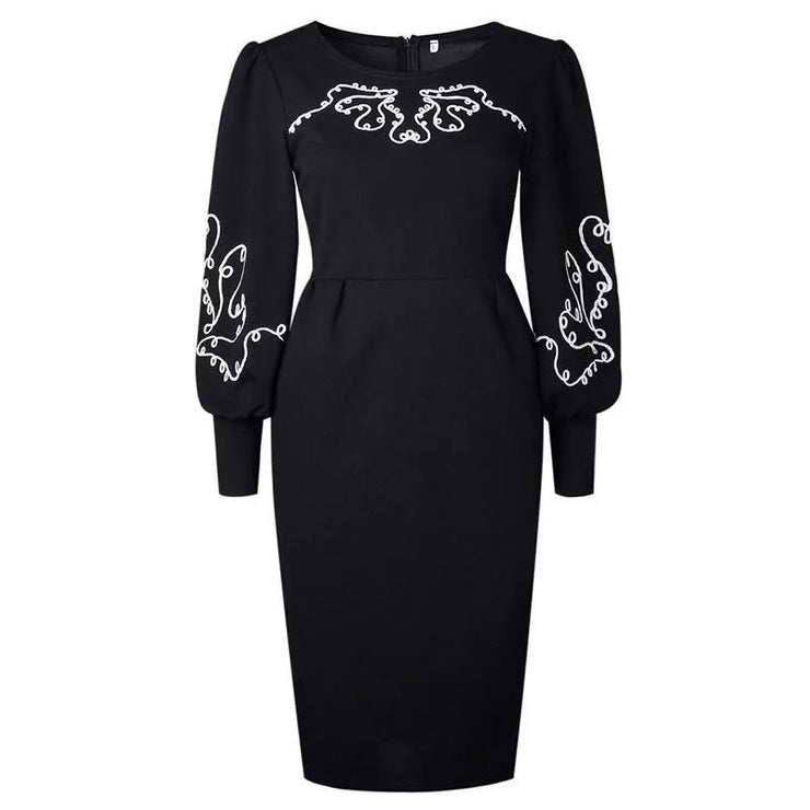 Pencil Dress with Pop Sleeves | NCFashionsbrand |Casual Slim Fit Pencil Dress | 2 in 1 pencil dress | forest green pencil dress |Women Puff Sleeve Patchwork Dresses
