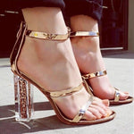 Trendy Thin Straps Transparent Chunky Sandal | NCFashionsbrand | clear block heels | public desire | transparent heels trend | transparent heels sandals |  transparent pumps